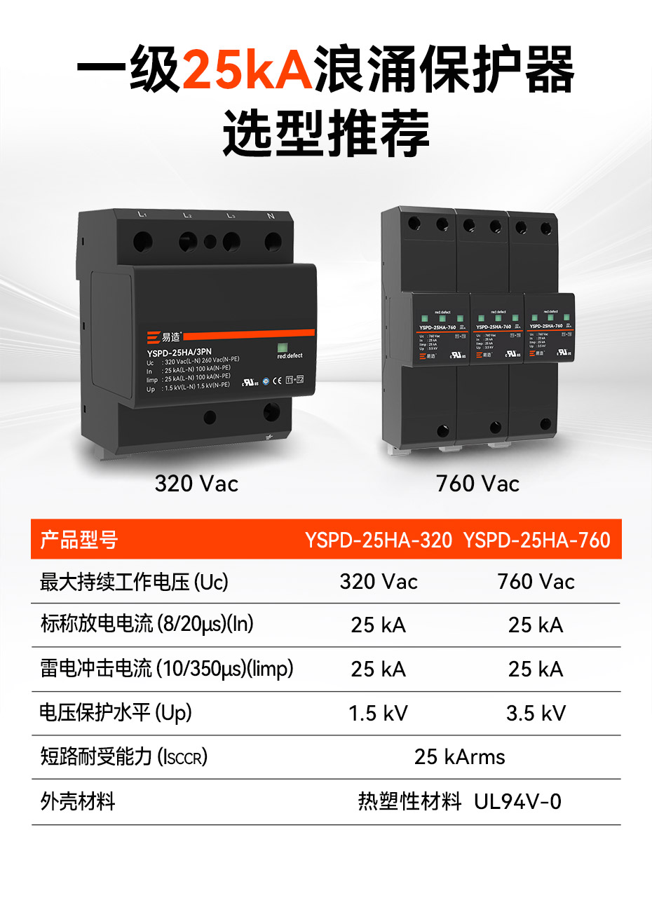 一級(jí)25kA浪涌保護(hù)器選型推薦-易造